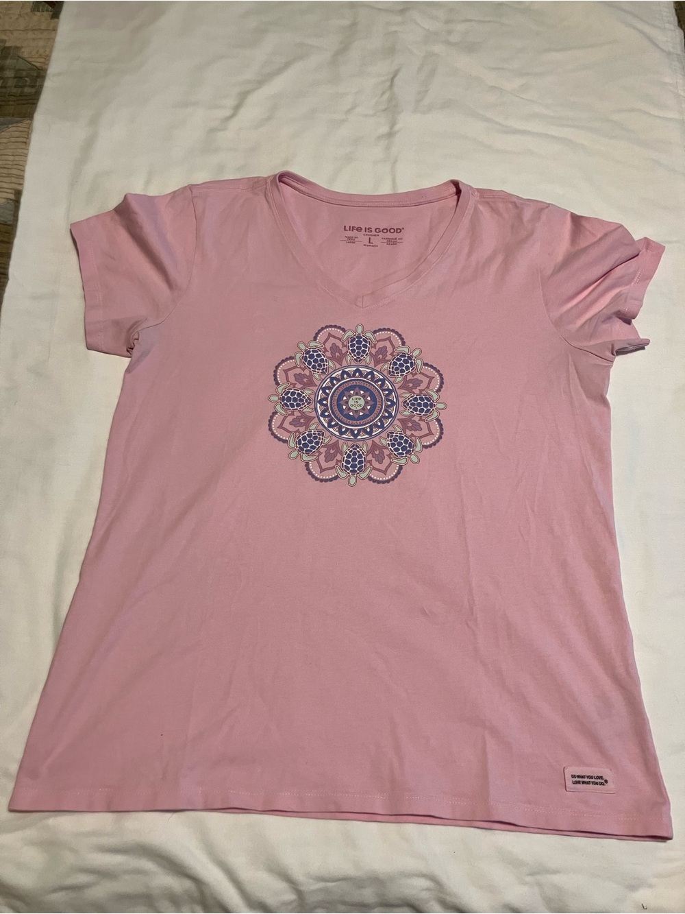 Life Is Good Pink Sea Turtle Mandala Short Sleeve Crusher Tee Size L